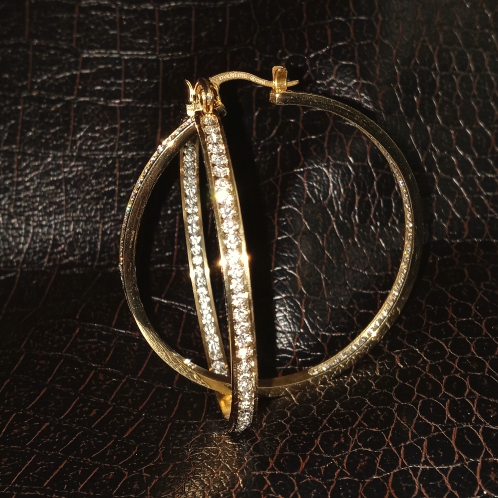 Large gold tone inside out hoops